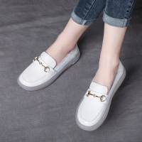 真皮牛筋软底休闲女鞋春季新款乐福鞋女一脚蹬女士平底小皮鞋