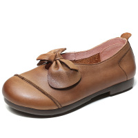 春季手工真皮女鞋复古民族风蝴蝶结花朵平跟软底女单鞋