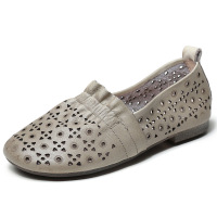 真皮文艺复古平跟单鞋女镂空洞洞鞋2021春夏新款软底透气女鞋41