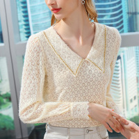 蕾丝衫女2021早春新款女装气质娃娃领洋气小衫上衣温柔风甜美风