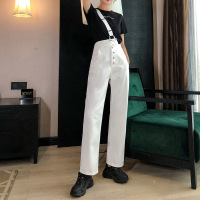 韩版牛仔单肩背带裤女2021新款宽松裤子潮网红时尚黑白色休闲裤