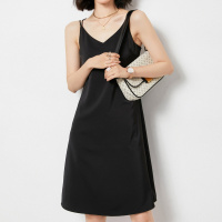 吊带裙夏季内搭缎面中长款连衣裙丝质v领衬裙黑色背心打底裙蕾丝