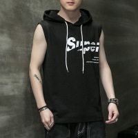 男装#男士T恤夏季韩版潮流连帽背心打底衫青少年休闲运动坎肩