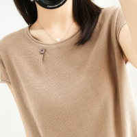 Ceba春夏棉线韩版圆领针织短袖女短款背心宽松上衣T桖气质显瘦打底衫