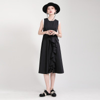 Ceba中创日臻2021夏新款设计感无袖连衣裙撞色假两件蝴蝶结大摆连衣裙