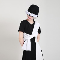 Ceba2021夏季自制撞色大蝴蝶结连衣裙 不规则圆领短袖连衣裙