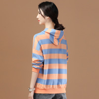 Ceba连帽长袖条纹刺绣套头卫衣女2021春秋薄款潮流百搭宽松上衣