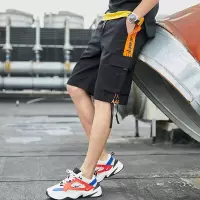 Ceba工装短裤男夏日系潮牌口袋宽松休闲织带街头嘻哈潮流直筒五分裤男