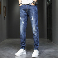 男式牛仔裤破洞弹力韩版休闲裤子修身型潮流小脚男裤中腰男裤