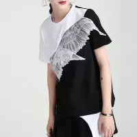 天使翅膀刺绣贴花T恤女装 2021夏季新款设计感撞色T恤女