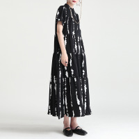 女装2021新款夏装时尚洋气短袖气质女神范设计感长裙 大摆连衣裙