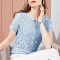 蕾丝上衣女2021夏季新款气质时尚圆领套头韩版宽松心机女上衣短袖