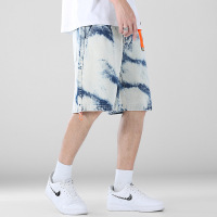 夏季薄款日系休闲潮牌迷彩印花牛仔短裤男宽松大码五分裤中裤马裤