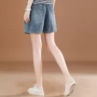 松紧腰刺绣牛仔短裤女夏天薄款2021年新款休闲直筒阔腿热裤