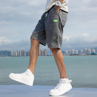 时髦帅气男生休闲五分裤大口袋夏季玉米格标志潮流松紧腰