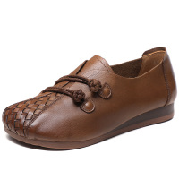 奶奶鞋软底真皮手工编织平底软皮单鞋2021春秋民族风舒适复古女鞋