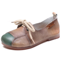 手工复古女单鞋2021秋季新款系带拼色乞丐鞋森女软底真皮休闲鞋子