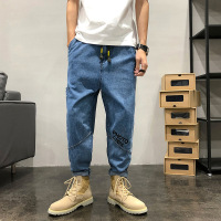 好品质牛仔裤男拼接潮款工装裤男式无弹宽松哈伦裤百搭九分萝卜裤