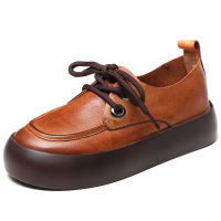 复古厚底轻便头层牛皮系带女鞋2021秋季新款纯皮原创手工真皮单鞋