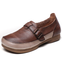 手工真皮女鞋2021秋季新款复古拼色舒适四季软底平底单鞋女