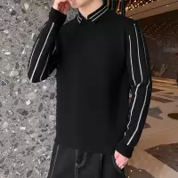 冬装带领假两件毛衣男衬衫领韩版线衣上衣打底衫假领子保暖针织衫