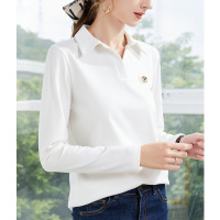 polo衫女长袖宽松上衣秋季新款翻领百搭优雅打底衫时尚大码女装
