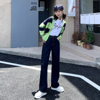 复古洗水蓝牛仔裤女2021年秋季新款宽松高腰显瘦直筒阔腿拖地裤子