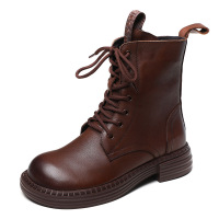 复古手工真皮马丁靴女英伦风大头皮鞋骑士靴2021低跟百搭系带单靴