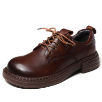 真皮系带小皮鞋女2021春秋复古手工英伦风柔软弹性平跟宽头单鞋