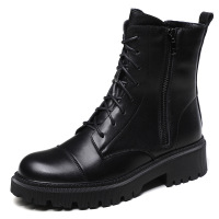 2021新款厚底马丁靴女春秋英伦风ins潮侧拉链纯皮低跟百搭靴子