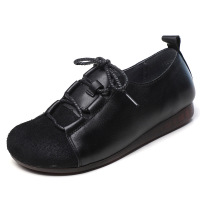 真皮软底女鞋秋鞋文艺复古妈妈鞋2021新款平跟系带低帮休闲软皮鞋