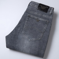 欧洲站秋冬品牌烟灰色牛仔裤男宽松直筒商务休闲高腰弹力裤子男