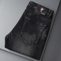 21男式牛仔裤小脚修身棉秋季公牛刺绣牛仔裤男