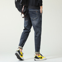 美式潮牌做旧休闲牛仔裤男宽松哈伦小脚裤子百搭春季修身直筒长裤