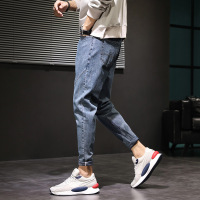 2021秋款弹力微哈牛仔裤男士ins潮牌宽松直筒痞帅春秋休闲长裤