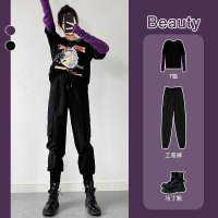 工装裤女2021新款春秋季ulzzang宽松显瘦百搭束脚黑色休闲运动裤