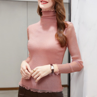 欧洲站波浪金丝亮晶网纱T恤性感女人味名媛气质修身打底衫秋冬女