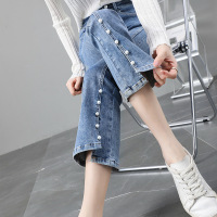 牛仔裤女2021初秋新款高腰直筒小个子微喇叭裤子女修身显瘦弹力裤