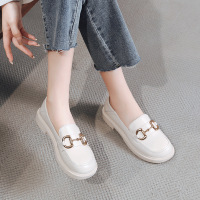 2021新款乐福鞋女春秋款一脚蹬英伦风小皮鞋圆头马衔扣真皮单鞋女