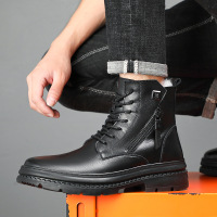 2021新款马丁靴男高帮真皮潮流休闲工装靴子冬季英伦羊毛保暖皮靴