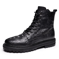 马丁靴男机车ins高筒潮牌鳄鱼纹秋季高帮工装靴子男士牛皮靴2021