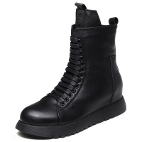 内增高靴子女高帮系带显瘦马丁靴2021秋冬新款加绒小个子瘦瘦靴