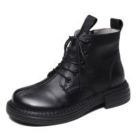 真皮复古大头靴子女系带低跟欧美马丁靴2021秋冬新款灰色软底短靴