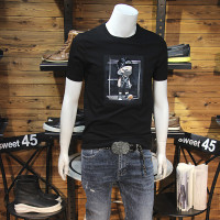 Ceen Bulled2022夏季男短袖人物亮片口罩潮款青年半袖T恤圆领修身休闲半截袖