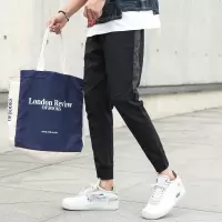 Ceba简约拼布边拼接休闲裤男式修身小脚哈伦裤户外运动少年工装裤男式