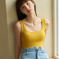 Ceba夏季美背文胸大方领纯棉无钢圈内衣女一体式罩杯网红露肚脐小背心