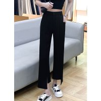 Ceba开叉阔腿裤女裤春秋直筒垂感休闲高腰显瘦黑色夏季薄款微喇叭西装