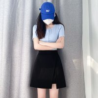 Ceba黑色开叉西装半身裙女夏季高腰包臀a字短裙子显瘦半裙包裙裙裤夏
