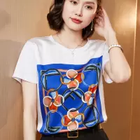 CeenBulled 丝绸醋酸2022春夏季女装新款印花桑蚕丝韩版宽松上衣短袖T恤