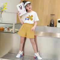 JuSen ShaYu女童套装2022新款夏装短袖短裤洋气女孩小童中大童上衣热裤两件套